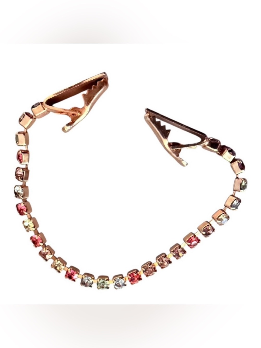 1950’s Multicolor Rhinestone Sweater Clip w/Goldtone Hardware, Divine piece! 8”